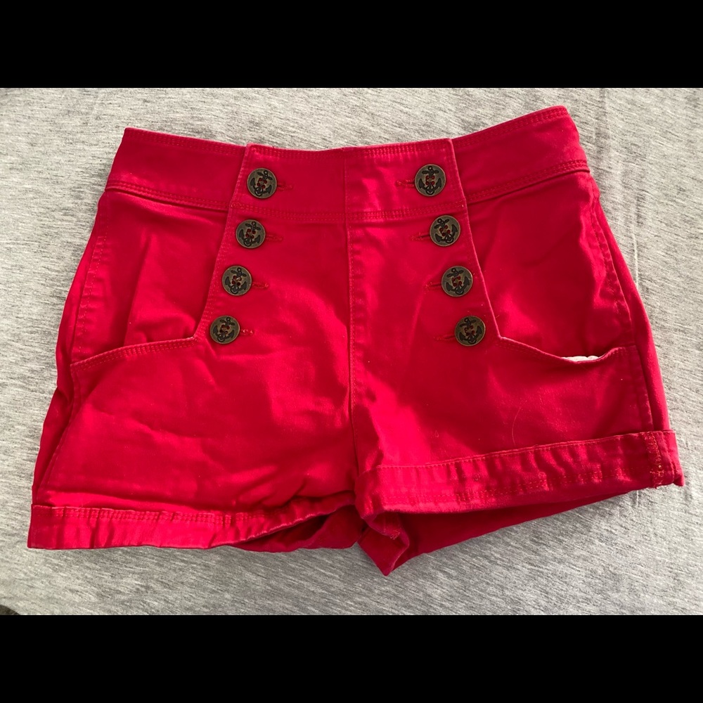 Red high waisted shorts